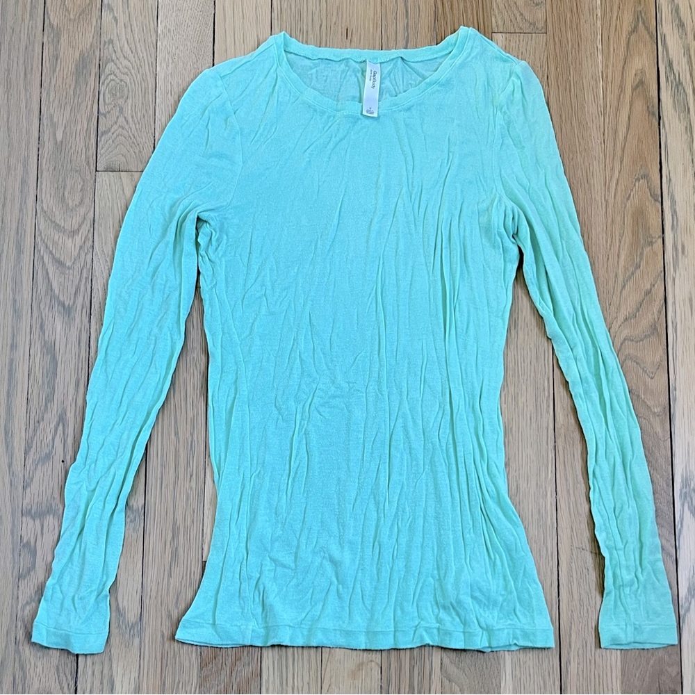 GAP BODY Pure Body Delicate Sheer Long Sleeved Top. Ice Green. Size Small.